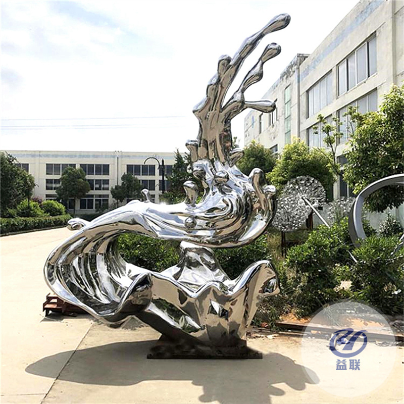 定制大型不銹鋼鏡面雕塑水霧門月亮圓環(huán)浪花魔方戶外景觀園林金屬