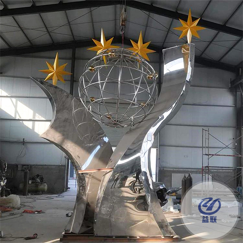 廣場(chǎng)戶外大型不銹鋼雕塑定制廠家園林水景觀鏡面鏤空抽象金屬小品