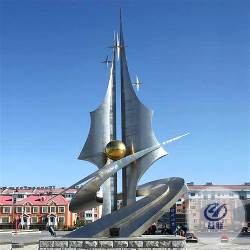 定制不銹鋼流水船雕塑戶外金屬帆船噴泉造型售樓部招財景觀大擺件