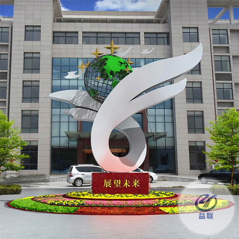 不銹鋼雕塑定制大型精神堡壘戶外廣場(chǎng)景觀鹿月亮圓環(huán)鏤空球魚金屬