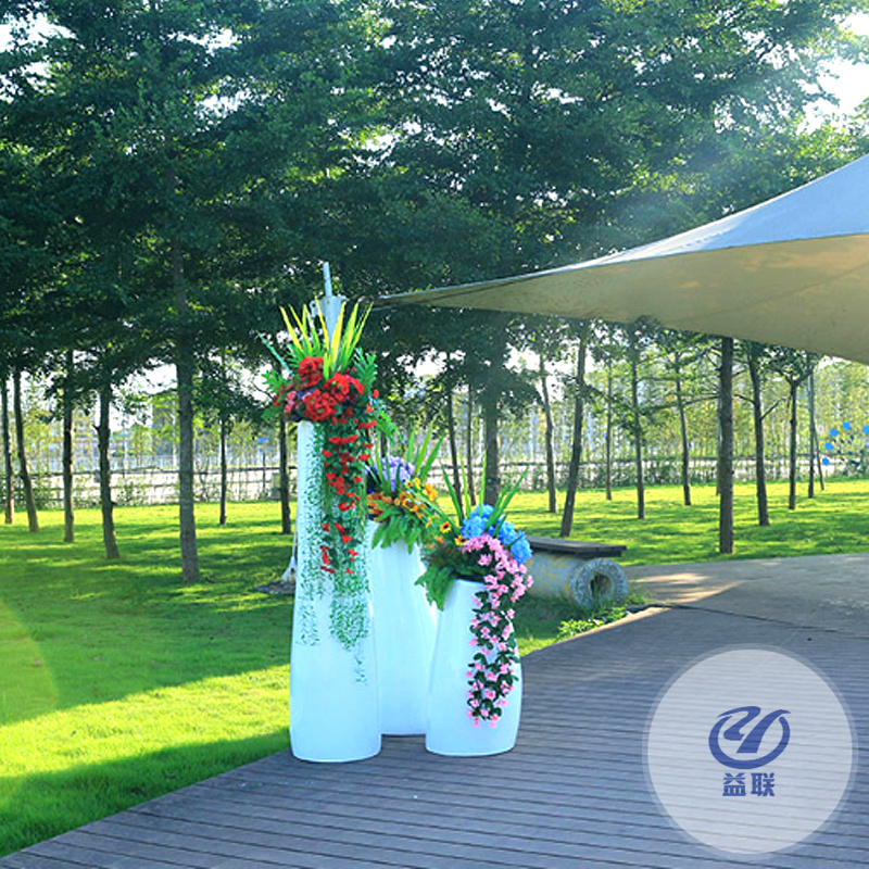 玻璃鋼白色圓形花盆組合商場(chǎng)戶(hù)外公園廣場(chǎng)美陳裝飾大花箱花池定制